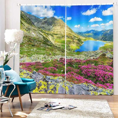 #ad Full Mountain Flower Sea 3D Blockout Photo Print Curtain Fabric Curtains Window AU $327.00