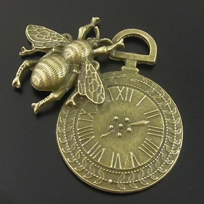 #ad 4pcs Antique Bronze Alloy Clock with Honey Bee Pendant Charms DIY Accessories $4.74