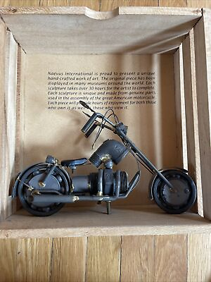 #ad Vintage Motorcycle Biker Metal Art Naevus International Chopper Bike Wood Frame $28.90