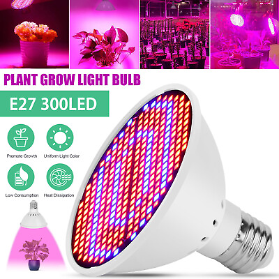 300LED Grow Light Bulb Full Spectrum Light for Indoor Plants Flowers Veg Growing $9.48
