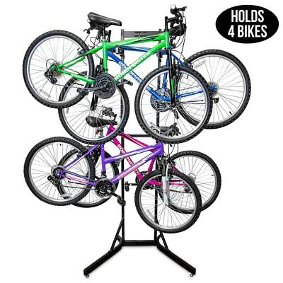 #ad Raxgo Garage Bike Rack Freestanding 4Bicycle StorageAdjustable Hook Steel 180Lb $165.30
