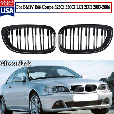 #ad For BMW E46 Coupe 325Ci 330Ci LCI 2DR 2003 2006 Gloss Black Front Kidney Grille $31.95
