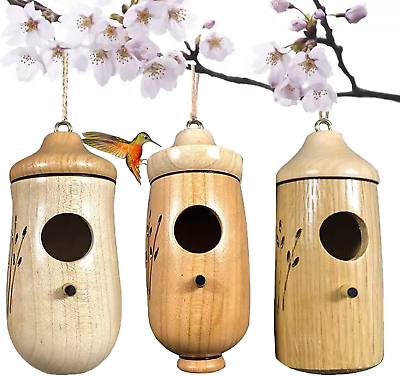 3Pcs Hummingbird House for outside Hanging Wooden Humming Bird Nest for Wren Sw $28.99