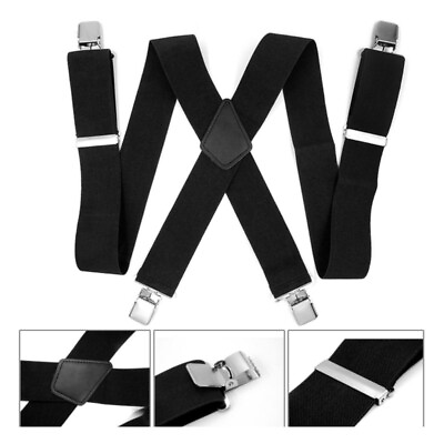 #ad TechTongda Adjustable Mens Braces Suspenders Black 50mm X High Elastic Material $5.90