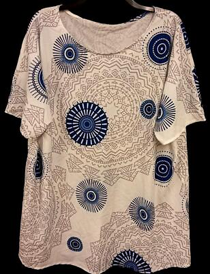 #ad Women#x27;s white tribal print circle neck short sleeve top 5XL $13.99