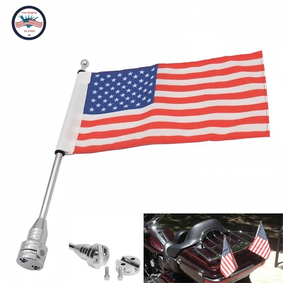 #ad Motorcycle Chrome USA Flag pole Luggage Rack Mount For Harley Street Indian BMW $17.66