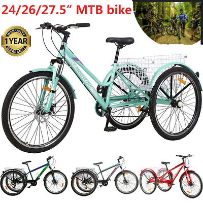 #ad 24 26 27.5inch Adult Mountain Tricycle 7Speed 3Wheel Cruiser Trike Bike w Basket $325.00