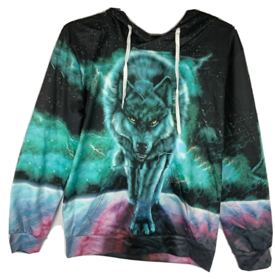 #ad Mountain Fox Wildlife Colorful Graphic Pullover Hoodie Size Medium $18.39