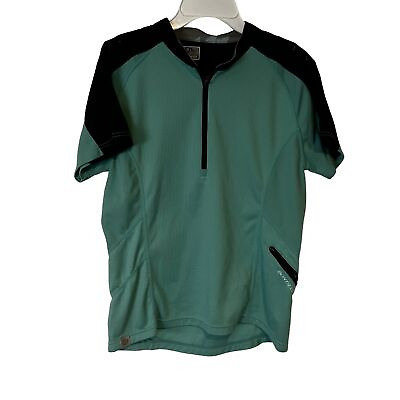 #ad Bontrager Bike Shirt Short Sleeve 1 4 Zip Green Black Side Pocket Womens Medium $18.95