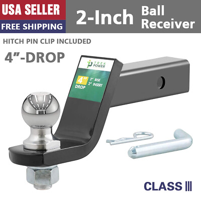 Trailer Hitch Mount with 2 Inch Ball amp; Pin Fit 2 In Receiver 6000 lb 4 Inch Drop $28.69