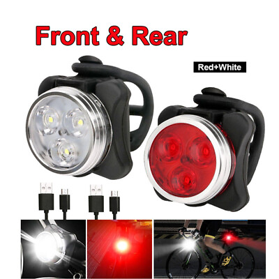 #ad Mountain Bike Lights USB Rechargeable Bicycle LED Torch Front Rear Lamp Set $5.99