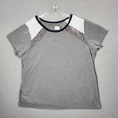 #ad TORRID Women Top 5 Gray Shirt Super Soft Slub Jersey Lace Short Sleeve Crew Neck $13.97