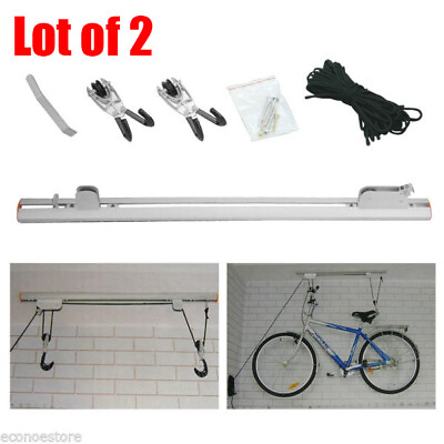 #ad 2x Bike Lift Rack w Ceiling Rail Mounting Bike Rack Bike amp; Ladder Lift Hanger $39.99