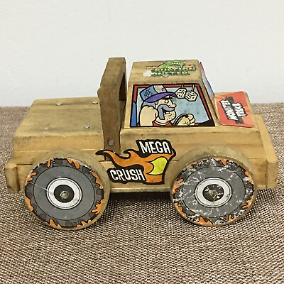 #ad Big Wood Truck Handmade Hand Crafted Wood Monster Truck Construction $29.00