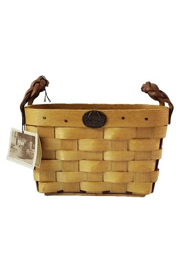 #ad #ad Made In The USA Peterboro Basket Co Handmade Wooden Woven With Leather Handles $29.09