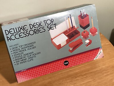 #ad Deluxe Desk Top Accessories Set Made In Hong Kong Vintage Color Black $37.50