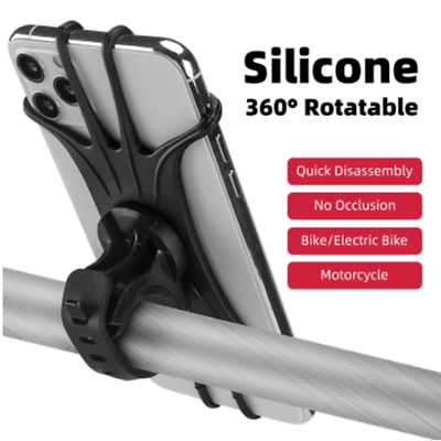 #ad ROCKBROS Silicone 360° Bike Handlebar Phone Holder Bicycle Scooter Phone Mount $9.49