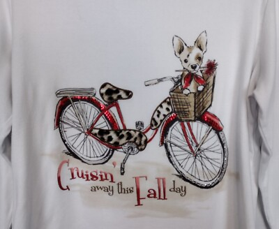 #ad #ad KAREN SCOTT 3 4 Sleeve Tee Top Bike Pup Basket Cotton Blend Wmn#x27;s Large Sz 12 14 $19.85