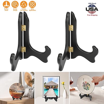 #ad 2× NEW Wooden Plate Easel Dish Display Holder Folding Photo Frame Stand 6 in USA $8.36