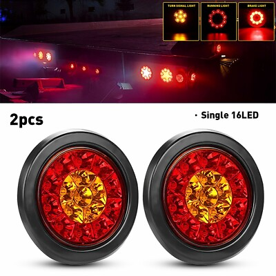 #ad 2x 4inch Round LED Truck Trailer Stop Turn Tail Brake Lights Reverse Waterproof $16.14