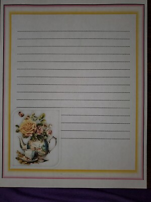 #ad Vintage Floral Tea Cup Design lined stationary paper 25 Sheets 8 ¹ ² x 11 $11.95