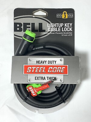 #ad Bell Bicycle Lock With Light up Key Cable Lock Heavy Duty Steel Core 6’x12mm $15.95