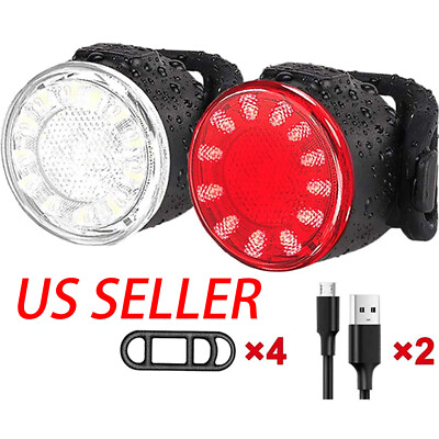 #ad 12LED USB Rechargeable Bike Lights Set Headlight Taillight Caution Bicycle Light $10.83