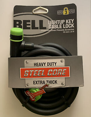 #ad NEW Bell Bicycle Lock With Light up Key Cable Lock Heavy Duty Steel Core 6’x12mm $11.99