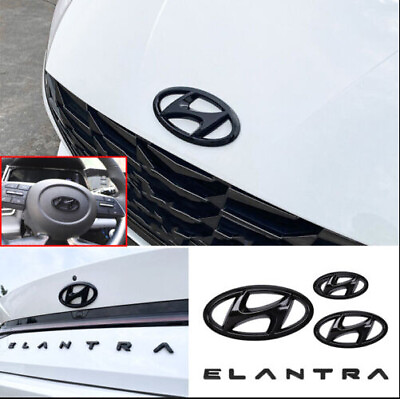 #ad #ad Glossy Black Front Rear Emblem Letter Logo Badge For Hyundai Elantra 2021 2023 $36.94