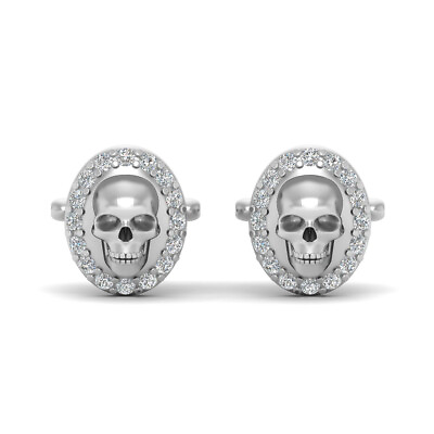 #ad Skull Cufflinks Sterling Silver Skull Accessories Halloween Simulated Diamond $219.99