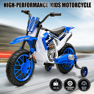 #ad Blue 12V Kids Ride On Motorcycle Dirt Bike Electric Motorbike w Training Wheels $108.99