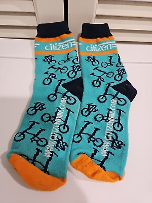 #ad Citizen Bike Socks Womens size 9 11 Blue Orange Bicycle Mid Ankle $11.99