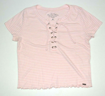 #ad Hollister Must Have Collection Women#x27;s Pink and White Striped Crop Top Size Med $8.90