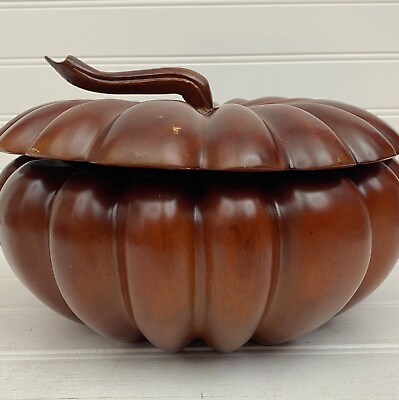 #ad Carved Dark Wood Covered Pumpkin Candy Nut Bowl 9 inch Vietnam Do Go My Nghe C $84.99