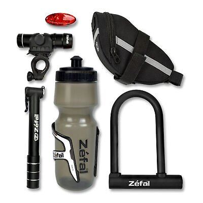 Zefal Premium Bike Accessories 7 Piece Set Bag Lock Water Bottle Cage Pump... $29.99