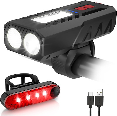 #ad USB Rechargeable Bike Lights Set 6 Modes Bicycle Front Headlight and Back Water $22.62