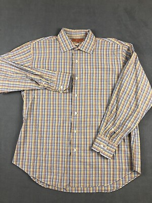 #ad Sette Ponti Shirt Mens XL Long Sleeve Button Up Brown Yellow Check Grid $15.99