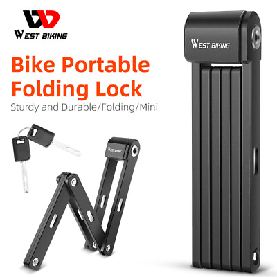#ad WEST BIKING Bicycle Folding Lock Portable Motorcycle Steel Lock 80cm Black $26.98