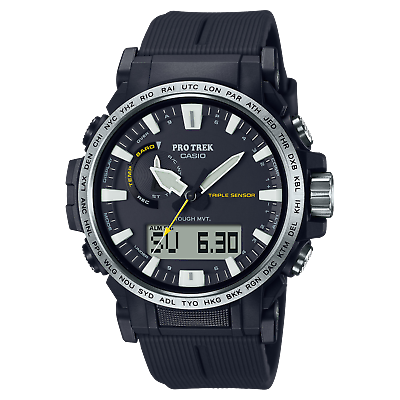 #ad Casio Pro Trek Men#x27;s Tough Solar Triple Sensor 47mm Digital Watch PRW61 1A $293.99