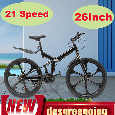 #ad 26 Inch Mountain Bike 21 Speed Foldable Bike Carbon Steel Bicycle Disc Brake $234.41