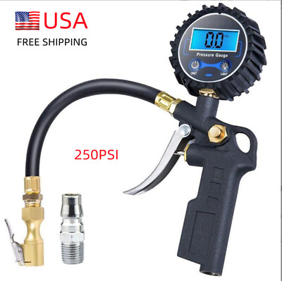 LCD Digital Air Tire Inflator with Pressure Gauge Chuck for TrucK Car Bike NEW $12.71