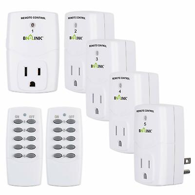 BN LINK Indoor Wireless Remote Control Outlet Plug in with 2 Remotes 5 Sockets $25.75