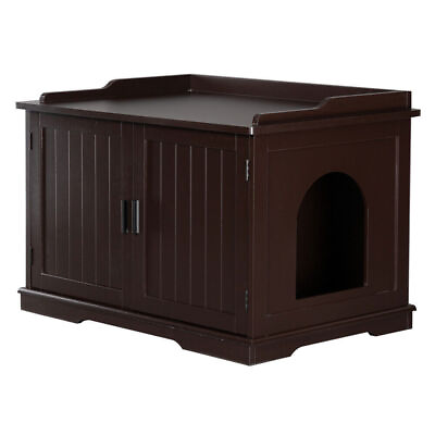 Cat Litter Box Enclosure Cabinet Large Wooden Indoor Storage Bench Furniture US $100.79