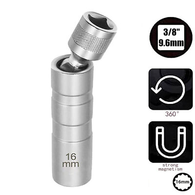 #ad 16mm 12 Pt Magnetic Thin Wall Swivel Spark Plug Socket Removal Tool 3 8#x27;#x27; Drive $8.96