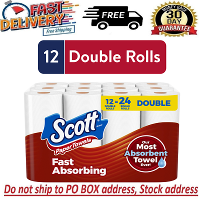 #ad NEW Scott Paper Towels Bulk 24 Regular Rolls 12 Double Rolls White $17.97
