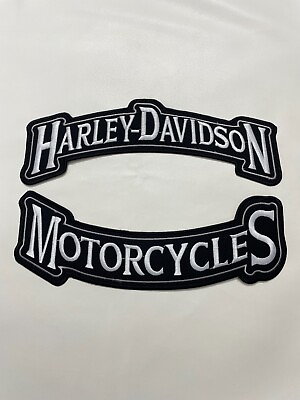 #ad Harley Davidson Gray Rocker Patch Set Top HARLEY DAVIDSON Bottom MOTORCYCLE $15.00