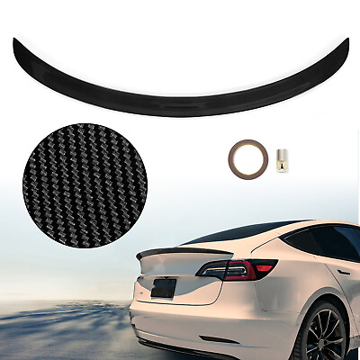 #ad For 2017 2023 Tesla Model 3 Spoiler Wing Glossy Carbon Fiber Look Rear Trunk Lip $38.29