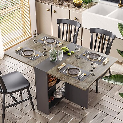 Folding Dining Table Drop Leaf Dining Table Space Saving Kitchen Table w 2 Rack $129.99