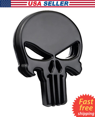 #ad 3D Metal Punisher Emblem Sticker Skeleton Skull Decal Badge Bike Car Truck BLACK $7.88