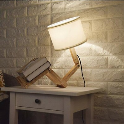 Wood Base Table Lamp Swing Arm Desk Lighting with Fabric Shade DIY Stand Up Lamp $69.99